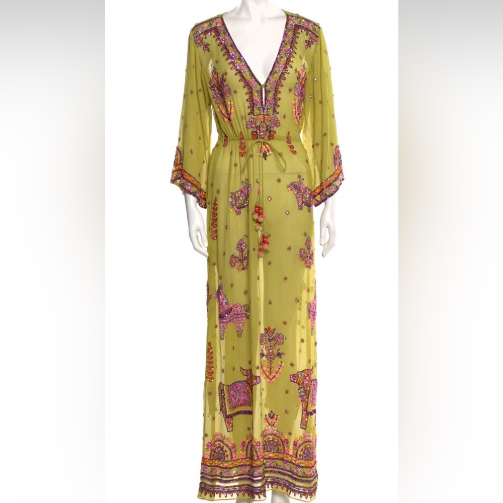 RARE & NEW Calypso St. Barth Mexico Beaded Silk Dress Kaftan M